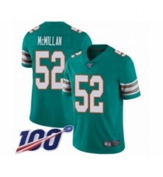 Men's Miami Dolphins #52 Raekwon McMillan Aqua Green Alternate Vapor Untouchable Limited Player 100th Season Football Jersey