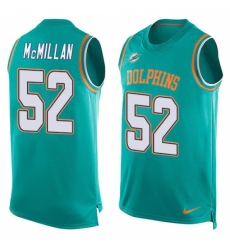 Men's Nike Miami Dolphins #52 Raekwon McMillan Limited Aqua Green Player Name & Number Tank Top NFL Jersey