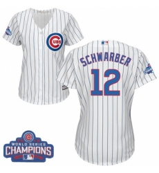 Women's Majestic Chicago Cubs #12 Kyle Schwarber Authentic White Home 2016 World Series Champions Cool Base MLB Jersey