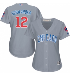 Women's Majestic Chicago Cubs #12 Kyle Schwarber Replica Grey Road MLB Jersey