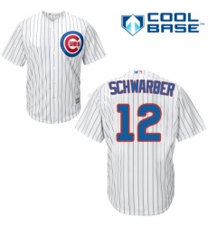 Women's Majestic Chicago Cubs #12 Kyle Schwarber Replica White/Blue Strip MLB Jersey