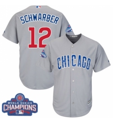 Youth Majestic Chicago Cubs #12 Kyle Schwarber Authentic Grey Road 2016 World Series Champions Cool Base MLB Jersey