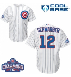 Youth Majestic Chicago Cubs #12 Kyle Schwarber Authentic White Home 2016 World Series Champions Cool Base MLB Jersey