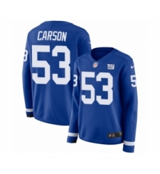 Women's Nike New York Giants #53 Harry Carson Limited Royal Blue Therma Long Sleeve NFL Jersey