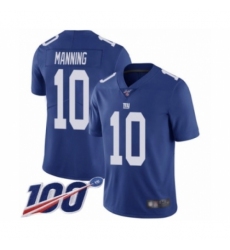 Men's New York Giants #10 Eli Manning Royal Blue Team Color Vapor Untouchable Limited Player 100th Season Football Jersey
