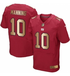 Men's Nike New York Giants #10 Eli Manning Elite Red/Gold Alternate NFL Jersey