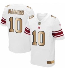 Men's Nike New York Giants #10 Eli Manning Elite White/Gold NFL Jersey