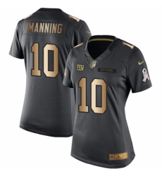 Women's Nike New York Giants #10 Eli Manning Limited Black/Gold Salute to Service NFL Jersey