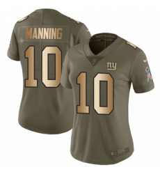Women's Nike New York Giants #10 Eli Manning Limited Olive/Gold 2017 Salute to Service NFL Jersey