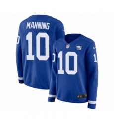 Women's Nike New York Giants #10 Eli Manning Limited Royal Blue Therma Long Sleeve NFL Jersey