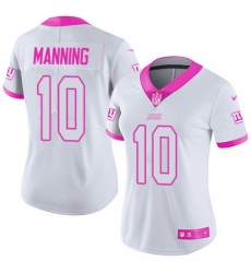 Women's Nike New York Giants #10 Eli Manning Limited White/Pink Rush Fashion NFL Jersey