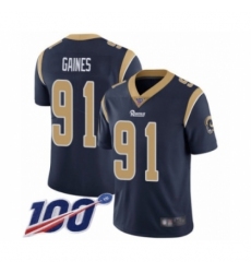 Men's Los Angeles Rams #91 Greg Gaines Navy Blue Team Color Vapor Untouchable Limited Player 100th Season Football Jersey