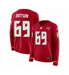 Women's Nike Tampa Bay Buccaneers #69 Demar Dotson Limited Red Therma Long Sleeve NFL Jersey