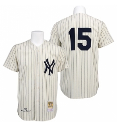 Men's Mitchell and Ness 1969 New York Yankees #15 Thurman Munson Authentic Cream Throwback MLB Jersey