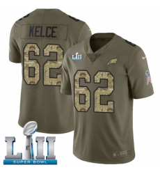 Men's Nike Philadelphia Eagles #62 Jason Kelce Limited Olive/Camo 2017 Salute to Service Super Bowl LII NFL Jersey