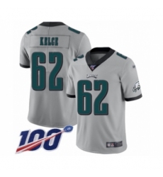 Men's Philadelphia Eagles #62 Jason Kelce Limited Silver Inverted Legend 100th Season Football Jersey