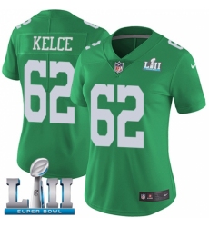 Women's Nike Philadelphia Eagles #62 Jason Kelce Limited Green Rush Vapor Untouchable Super Bowl LII NFL Jersey