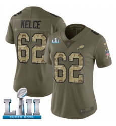 Women's Nike Philadelphia Eagles #62 Jason Kelce Limited Olive/Camo 2017 Salute to Service Super Bowl LII NFL Jersey