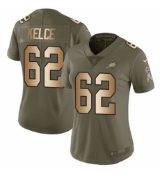 Women's Nike Philadelphia Eagles #62 Jason Kelce Limited Olive/Gold 2017 Salute to Service NFL Jersey