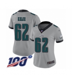 Women's Philadelphia Eagles #62 Jason Kelce Limited Silver Inverted Legend 100th Season Football Jersey