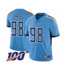 Men's Tennessee Titans #98 Jeffery Simmons Light Blue Alternate Vapor Untouchable Limited Player 100th Season Football Jersey