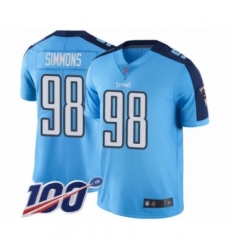 Men's Tennessee Titans #98 Jeffery Simmons Limited Light Blue Rush Vapor Untouchable 100th Season Football Jersey