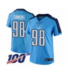 Women's Tennessee Titans #98 Jeffery Simmons Limited Light Blue Rush Vapor Untouchable 100th Season Football Jersey