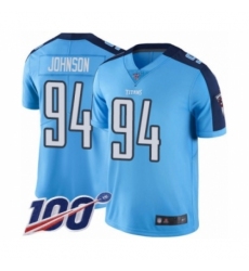 Men's Tennessee Titans #94 Austin Johnson Limited Light Blue Rush Vapor Untouchable 100th Season Football Jersey