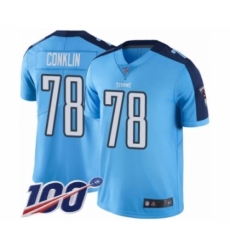 Youth Tennessee Titans #78 Jack Conklin Limited Light Blue Rush Vapor Untouchable 100th Season Football Jersey