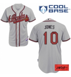 Men's Majestic Atlanta Braves #10 Chipper Jones Authentic Grey Road Cool Base Autographed MLB Jersey