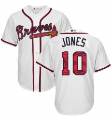 Men's Majestic Atlanta Braves #10 Chipper Jones Authentic White Team Logo Fashion Cool Base MLB Jersey