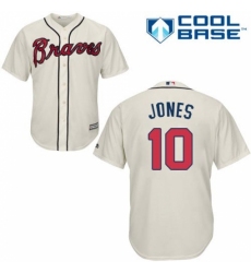 Men's Majestic Atlanta Braves #10 Chipper Jones Replica Cream Alternate 2 Cool Base MLB Jersey