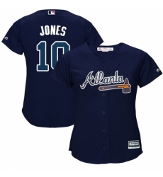 Women's Majestic Atlanta Braves #10 Chipper Jones Authentic Blue Alternate Road Cool Base MLB Jersey