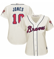 Women's Majestic Atlanta Braves #10 Chipper Jones Authentic Cream Alternate 2 Cool Base MLB Jersey