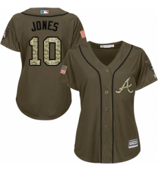 Women's Majestic Atlanta Braves #10 Chipper Jones Authentic Green Salute to Service MLB Jersey