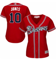 Women's Majestic Atlanta Braves #10 Chipper Jones Authentic Red Alternate Cool Base MLB Jersey