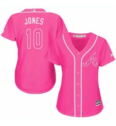 Women's Majestic Atlanta Braves #10 Chipper Jones Replica Pink Fashion Cool Base MLB Jersey