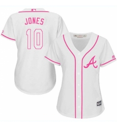 Women's Majestic Atlanta Braves #10 Chipper Jones Replica White Fashion Cool Base MLB Jersey