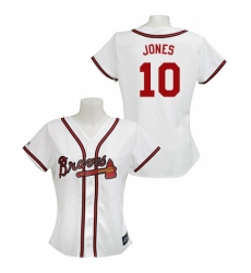 Women's Majestic Atlanta Braves #10 Chipper Jones Replica White MLB Jersey