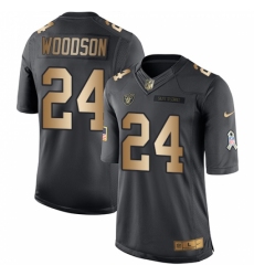 Men's Nike Oakland Raiders #24 Charles Woodson Limited Black/Gold Salute to Service NFL Jersey