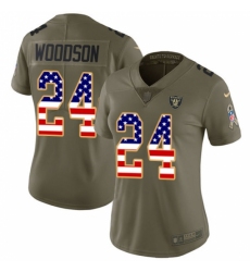 Women's Nike Oakland Raiders #24 Charles Woodson Limited Olive/USA Flag 2017 Salute to Service NFL Jersey