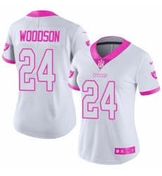 Women's Nike Oakland Raiders #24 Charles Woodson Limited White/Pink Rush Fashion NFL Jersey
