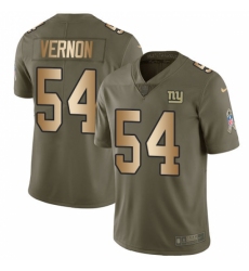 Men's Nike New York Giants #54 Olivier Vernon Limited Olive/Gold 2017 Salute to Service NFL Jersey