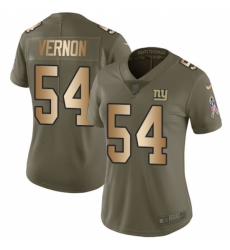Women's Nike New York Giants #54 Olivier Vernon Limited Olive/Gold 2017 Salute to Service NFL Jersey