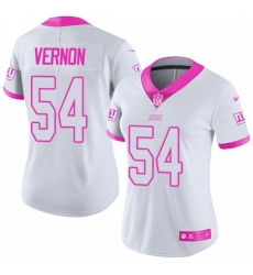 Women's Nike New York Giants #54 Olivier Vernon Limited White/Pink Rush Fashion NFL Jersey