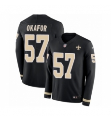 Youth Nike New Orleans Saints #57 Alex Okafor Limited Black Therma Long Sleeve NFL Jersey