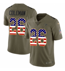 Youth Nike Atlanta Falcons #26 Tevin Coleman Limited Olive/USA Flag 2017 Salute to Service NFL Jersey