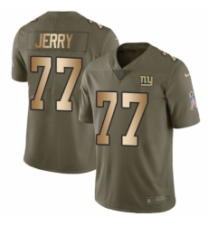 Men's Nike New York Giants #77 John Jerry Limited Olive/Gold 2017 Salute to Service NFL Jersey