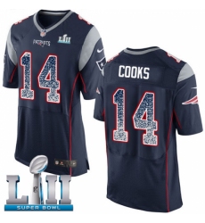 Men's Nike New England Patriots #14 Brandin Cooks Elite Navy Blue Home Drift Fashion Super Bowl LII NFL Jersey