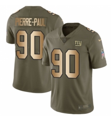 Men's Nike New York Giants #90 Jason Pierre-Paul Limited Olive/Gold 2017 Salute to Service NFL Jersey